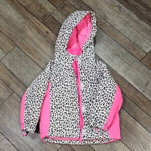 1989 Place Kids Leopard Print Puffer Jacket with Pink Fleece Double Coat